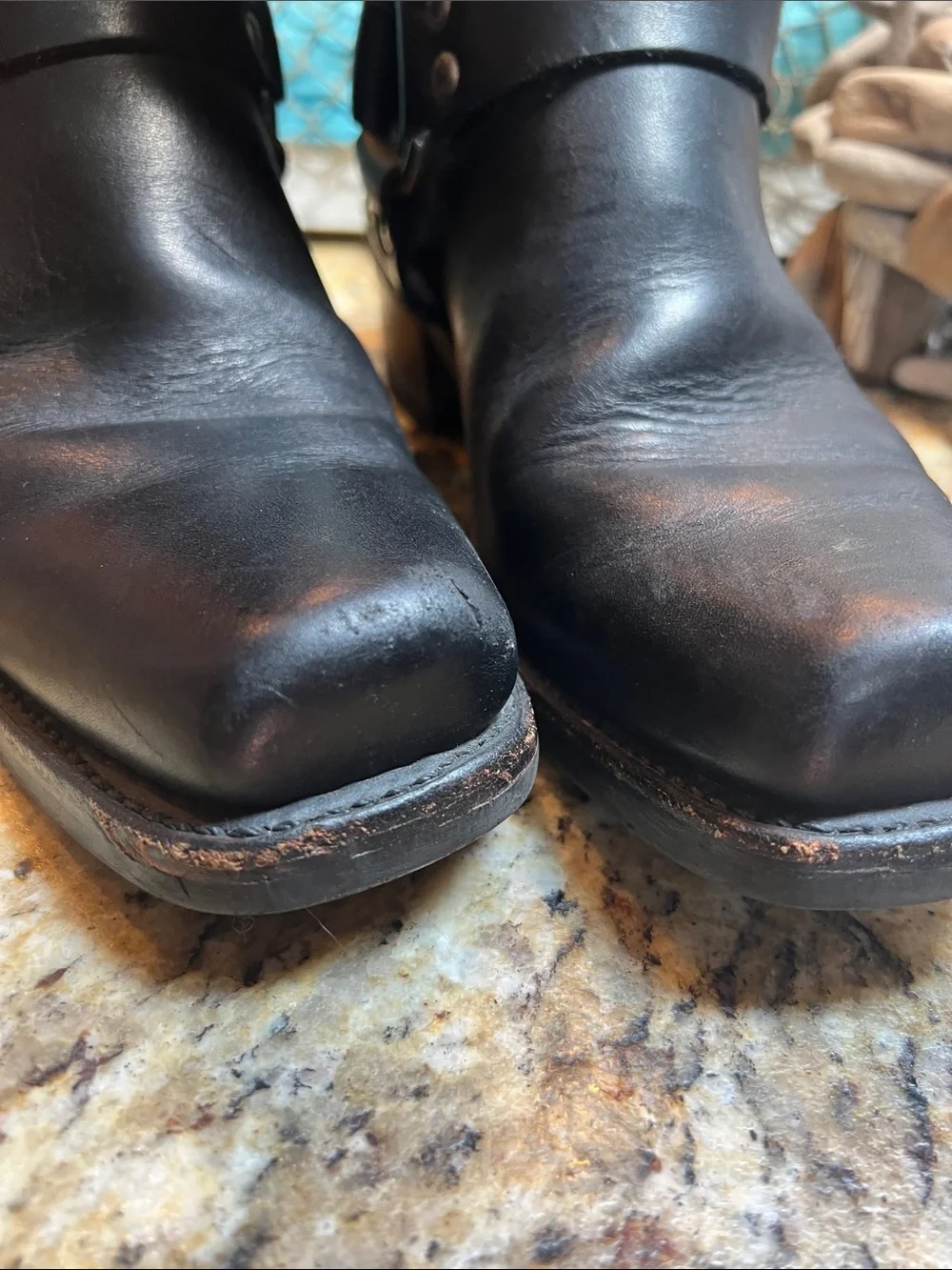 Frye Black Leather Harness Mid-Calf Boots with Silver Ring - Picture 8 of 10